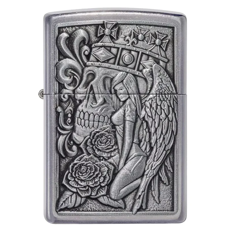 Зажигалка бензиновая Zippo Skull And Angel Emblem, матовый хром (49442)