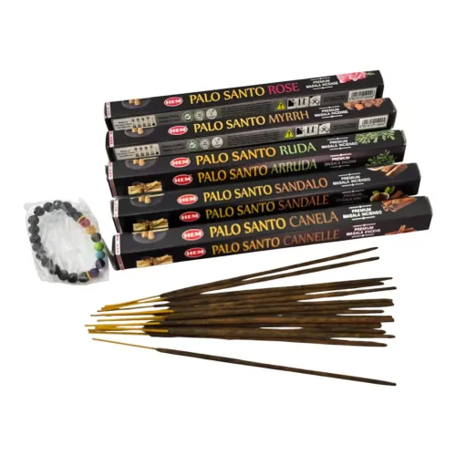 Подарунковий набір пахощів 5 ароматів HEM Smudging Indulgence Masala Gift Pa Palo Santo пачка по 15 паличок, браслет чакр (DN36532)
