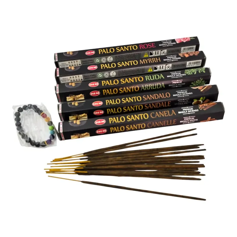 Подарунковий набір пахощів 5 ароматів HEM Smudging Indulgence Masala Gift Pa Palo Santo пачка по 15 паличок, браслет чакр (DN36532)