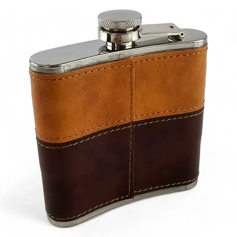 Фляга з нержавіючої сталі 180 мл (6 oz), екошкіра, коричневий 11х9,5х2 см (DN32853A)