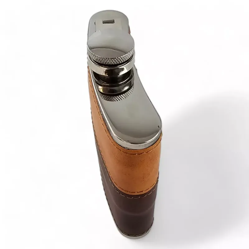 Фляга з нержавіючої сталі 180 мл (6 oz), екошкіра, коричневий 11х9,5х2 см (DN32853A)