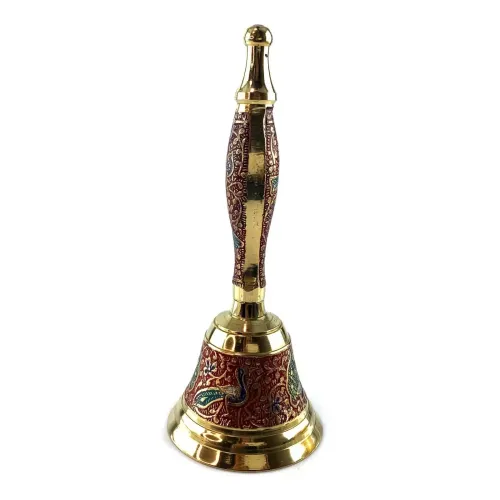 Другое Колокольчик с ручкой бронзовый H -18 см "Павлины на красном фоне" гравировка (DN25806D)