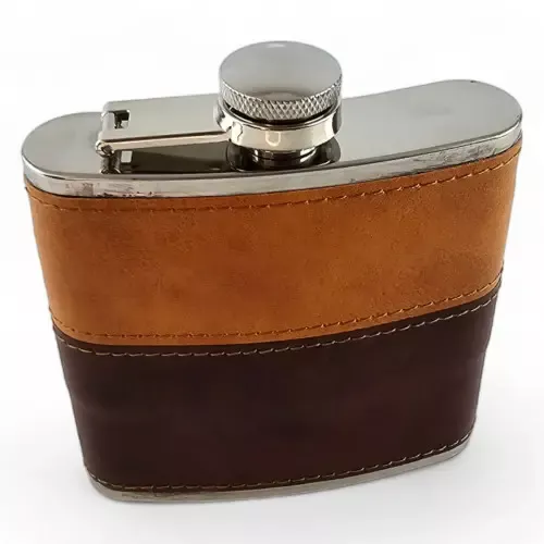 Посуда для отдыха и туризма Фляга из нержавеющей стали 180 мл (6 oz), экокожа, коричневый 11х9,5х2 см (DN32853A)