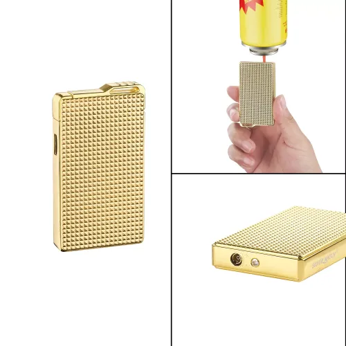 Газові запальнички Газова запальничка турбо пласка Silver Match Luxembourg, метал, золотиста, оксамитовий мішечок (40674378G)