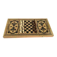 Набор 3 в 1 нарды, шахматы и шашки из бамбука 60 Х30Х3,5 см, шахматы, фишки дерево, с ячейками (DN22750N)