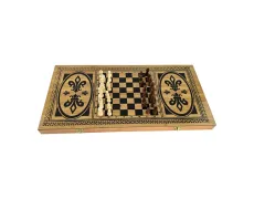 Набір 3 в 1 нарди, шахи та шашки з бамбука 60 Х30Х3,5 см, шахи, фішки дерево, з ячейками (DN22750N)
