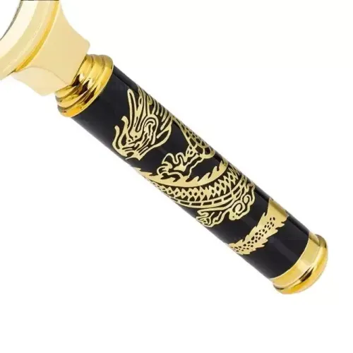 Компасы, лупы Универсальная лупа с ручкой "Дракон", металл, пластик, черный, золотистый, кратность 5Х d-9 см h-18 см (DN29802)