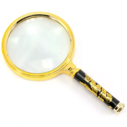 Компасы, лупы Универсальная лупа с ручкой "Дракон", металл, пластик, черный, золотистый, кратность 5Х d-9 см h-18 см (DN29802)
