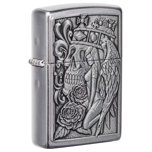 Бензинові запальнички Запальничка бензинова Zippo Skull And Angel Emblem, матовий хром (49442)
