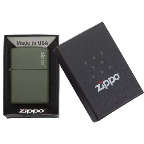Зажигалка бензиновая Zippo Green Matte Logo оливковая (221ZL)