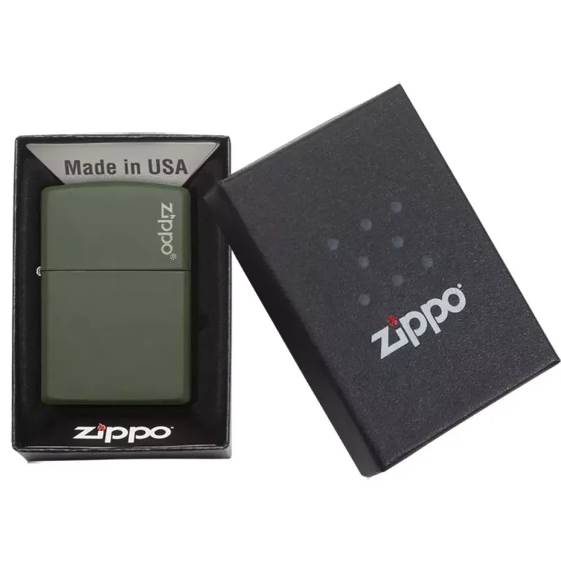 Зажигалка бензиновая Zippo Green Matte Logo оливковая (221ZL)