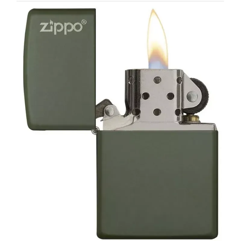 Зажигалка бензиновая Zippo Green Matte Logo оливковая (221ZL)