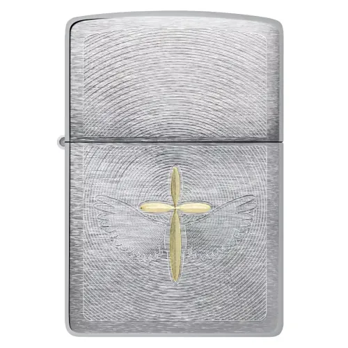 Зажигалка бензиновая Zippo Angel Aura Design Spiritual Cross Design, серебристая, матовый хром (46479)
