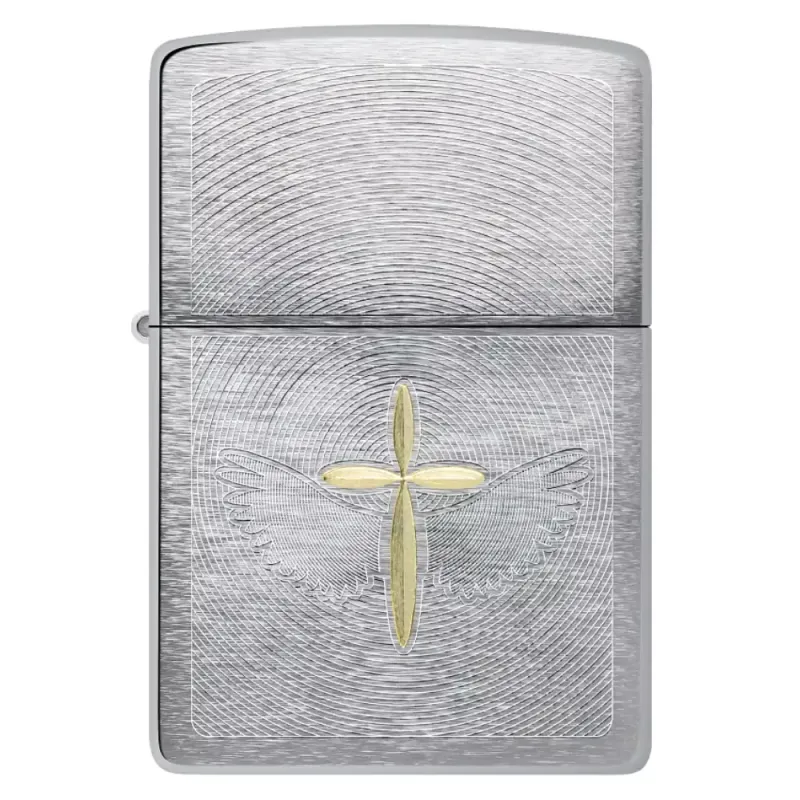 Зажигалка бензиновая Zippo Angel Aura Design Spiritual Cross Design, серебристая, матовый хром (46479)
