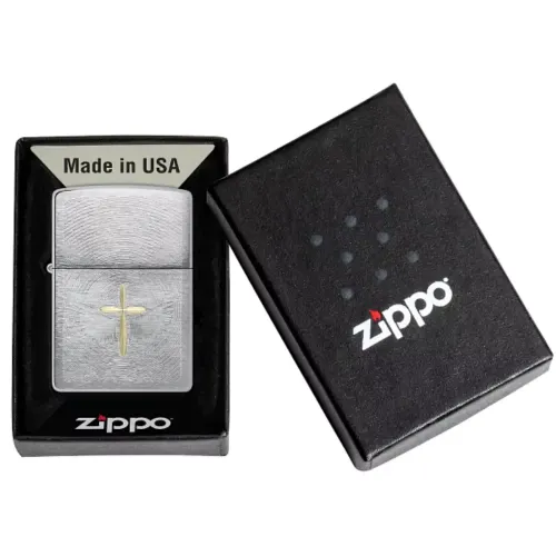 Зажигалка бензиновая Zippo Angel Aura Design Spiritual Cross Design, серебристая, матовый хром (46479)