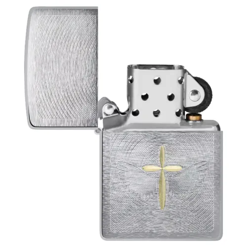 Зажигалка бензиновая Zippo Angel Aura Design Spiritual Cross Design, серебристая, матовый хром (46479)