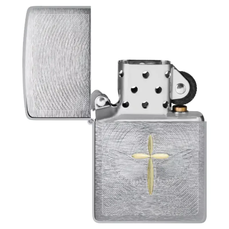 Зажигалка бензиновая Zippo Angel Aura Design Spiritual Cross Design, серебристая, матовый хром (46479)