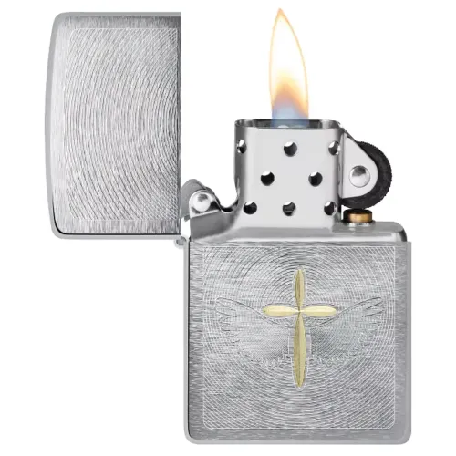 Зажигалка бензиновая Zippo Angel Aura Design Spiritual Cross Design, серебристая, матовый хром (46479)