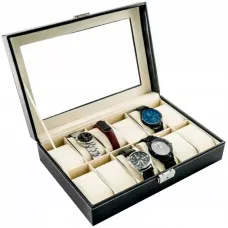 Футляр для зберігання наручних годинників 12 шт 30,5х20,5х8 , еко-шкіра, чорний (DN32132)