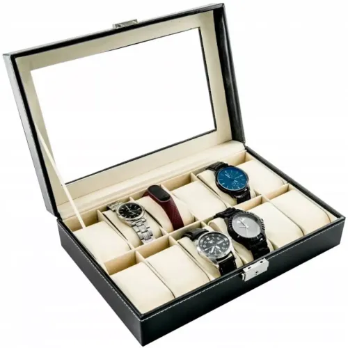 Футляри Футляр для зберігання наручних годинників 12 шт 30,5х20,5х8 , еко-шкіра, чорний (DN32132)