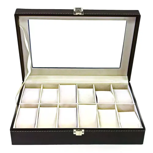 Футляри Футляр для зберігання наручних годинників 12 шт 30,5х20,5х8 , еко-шкіра, чорний (DN32132)