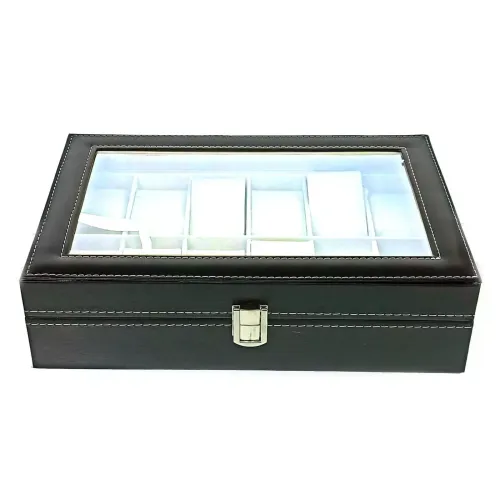 Футляри Футляр для зберігання наручних годинників 12 шт 30,5х20,5х8 , еко-шкіра, чорний (DN32132)