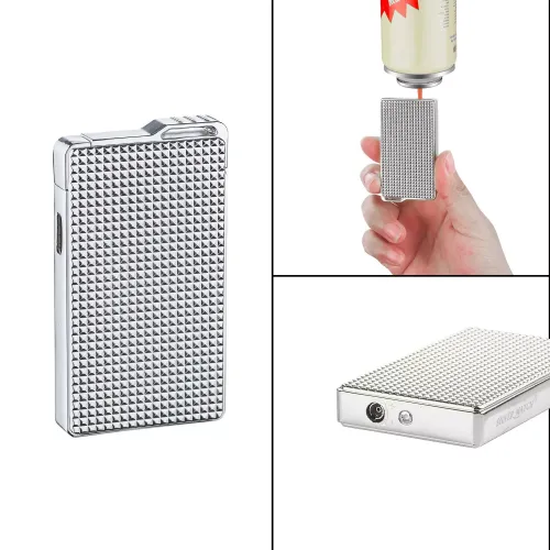 Газові запальнички Газова запальничка турбо пласка Silver Match Luxembourg,метал, срібляста, оксамитовий мішечок (40674378SL))