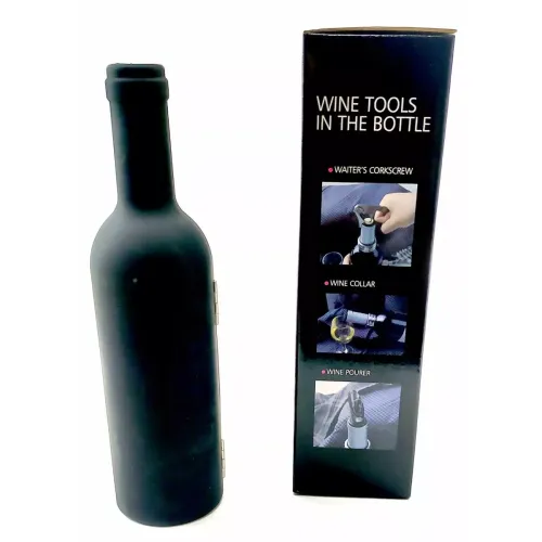 Все для алкогольних напоїв Набір сомельє на 3 предмети "Пляшка" чорна матова, 23х6х6 см, картонна коробка(DN32847)