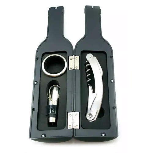 Все для алкогольних напоїв Набір сомельє на 3 предмети "Пляшка" чорна матова, 23х6х6 см, картонна коробка(DN32847)