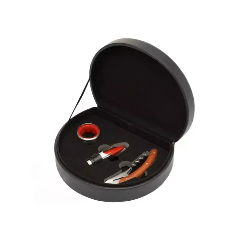 Все для алкогольних напоїв Набір сомельє на 3 предмети у футлярі з еко-шкіри, чорний (DN18894A)