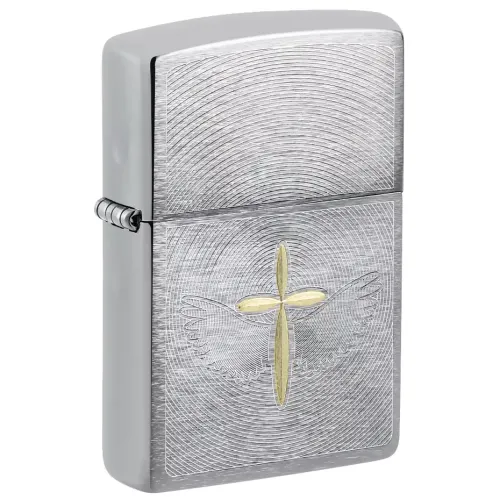 Бензинові запальнички Запальничка бензинова Zippo Angel Aura Design Spiritual Cross Design, срібляста, матовий хром (46479)