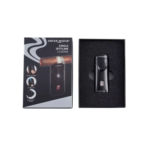 Газові запальнички Запальничка газова для сигар Silver Match Debden Blueflame Cigar Holder метал, чорна, подарункова коробка (40674262)
