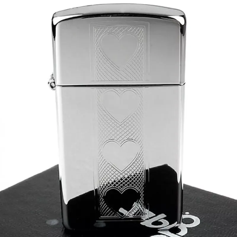 Зажигалка бензиновая узкая "ZIPPO" High Polish Chrome Slim Heart (28476)