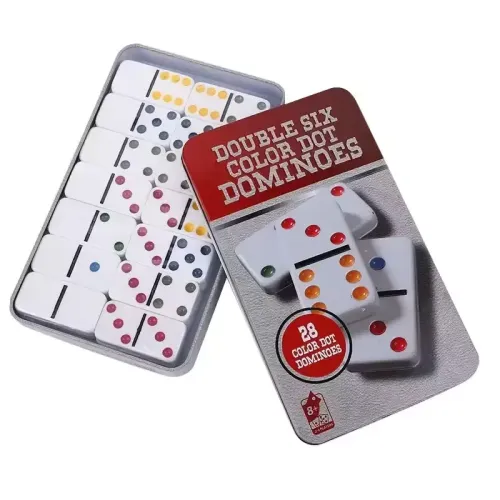 Домино з різнокольоровими крапками в металевому кейсі Double Six Color 19х11х 2,1 см (DN35988)