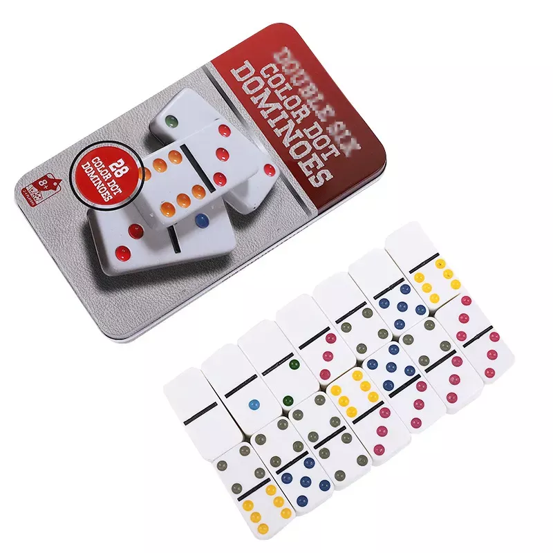 Домино з різнокольоровими крапками в металевому кейсі Double Six Color 19х11х 2,1 см (DN35988)