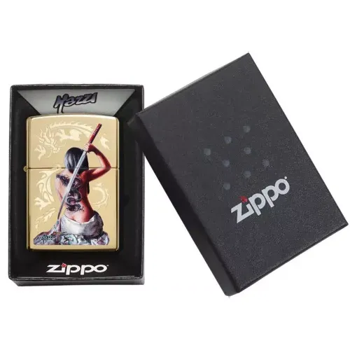 Зажигалка бензиновая ZIPPO MAZZI Dragon Girl High Polish Brass Original , золотистая (29668)