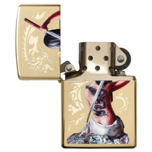 Зажигалка бензиновая ZIPPO MAZZI Dragon Girl High Polish Brass Original , золотистая (29668)