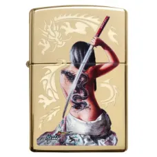Зажигалка бензиновая ZIPPO MAZZI Dragon Girl High Polish Brass Original , золотистая (29668)