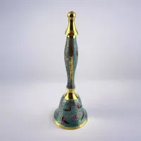 Дзвіночок бронзовий із ручкою Н-21,5 см "Пташки на блакитному фоні" гравіювання (DN35951C)