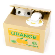 Інтерактивна скарбничка "Кішка Злодюжка біла" на батарейках (12х9х10 см), пластик, жовта (DN29756)