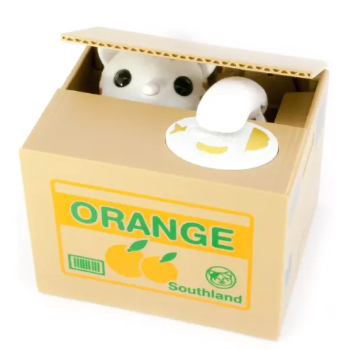 Скарбнички Інтерактивна скарбничка "Кішка Злодюжка біла" на батарейках (12х9х10 см), пластик, жовта (DN29756)