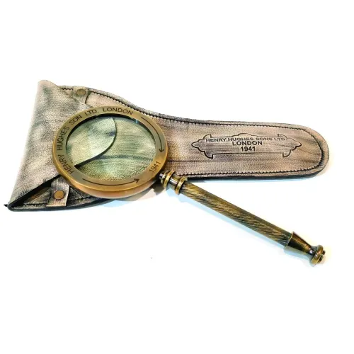 Компасы, лупы Лупа винтажная Henry Hughes Sons LTD. London1941 в кожаном чехле, латунь, стекло, темная бронза, кратность 6Х 23х12х2 см (DN28240)