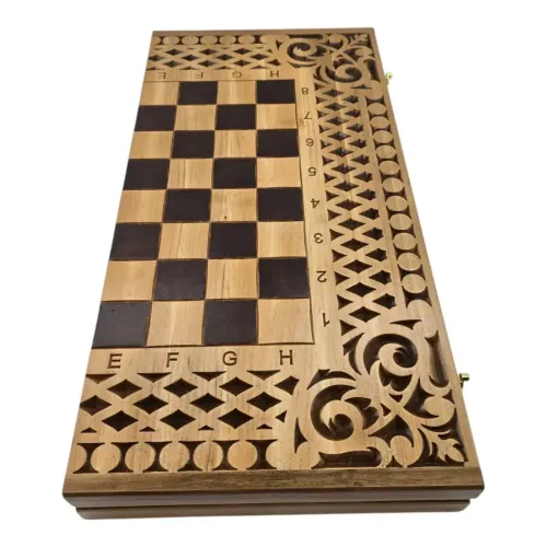 Ігрові набори Набір 3 в 1 нарди-шахи-шашки дерев'яні різьблені 57×28×5,2см фігури,фішки дерево,клітина 4,2*4,2 см (DN36053)