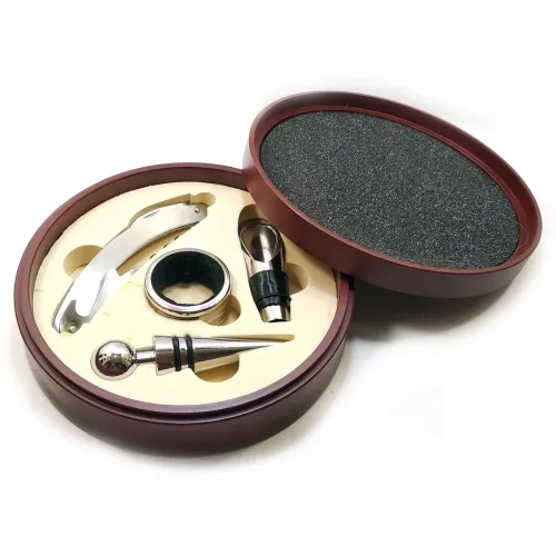 Все для алкогольних напоїв Набір сомельє на 4 предмети в дерев'яному футлярі, червоне дерево (DN18894A)