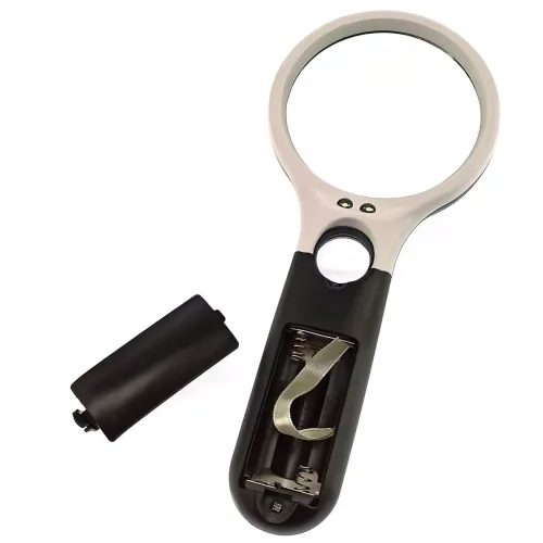 Компасы, лупы Ручная лупа для чтения с подсветкой LED, увеличительное стекло две линзы 70 мм - Х3, 19 мм - Х45 (3 батареи ААА) (DN32850)