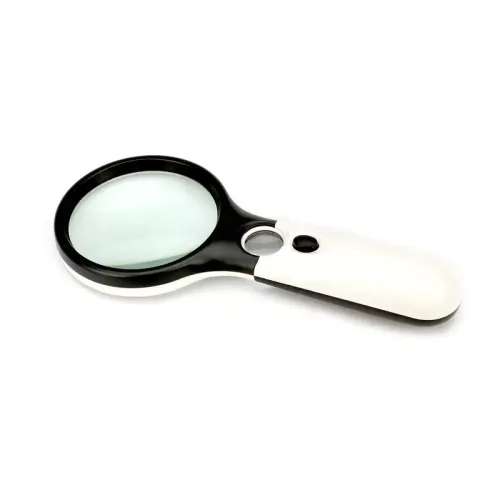 Компасы, лупы Ручная лупа для чтения с подсветкой LED, увеличительное стекло две линзы 70 мм - Х3, 19 мм - Х45 (3 батареи ААА) (DN32850)