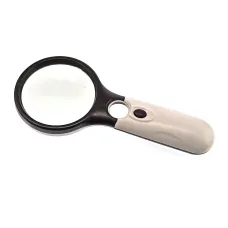 Ручна лупа для читання з підсвічуванням LED, збільшувальне скло дві лінзи 70 мм - Х3, 19 мм - Х45 (3 батареї ААА) (DN32850)