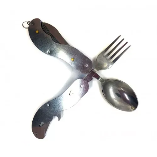 Посуд для відпочинку та туризму Складний набір туриста 4 в 1 ніж, ложка, веделка, відкривачка STINGER Синій (DN30756A)