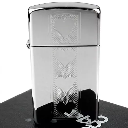 Бензиновые зажигалки Зажигалка бензиновая узкая "ZIPPO" High Polish Chrome Slim Heart (28476)