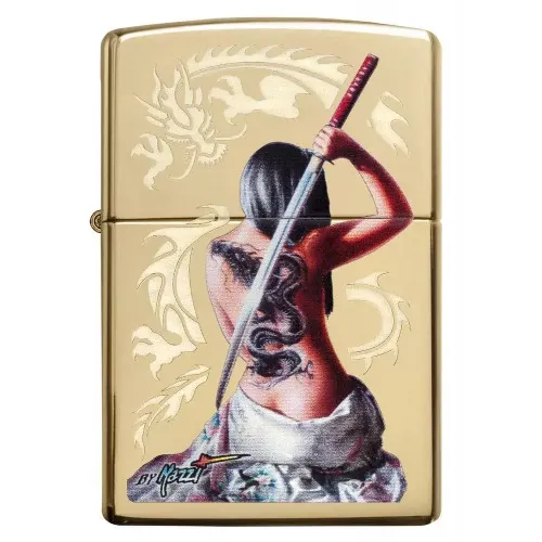 Бензинові запальнички Запальничка бензинова ZIPPO MAZZI Dragon Girl High Polish Brass Original , золотиста (29668)